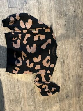 SHEIN Black Sweater with Tan Leopard Spots